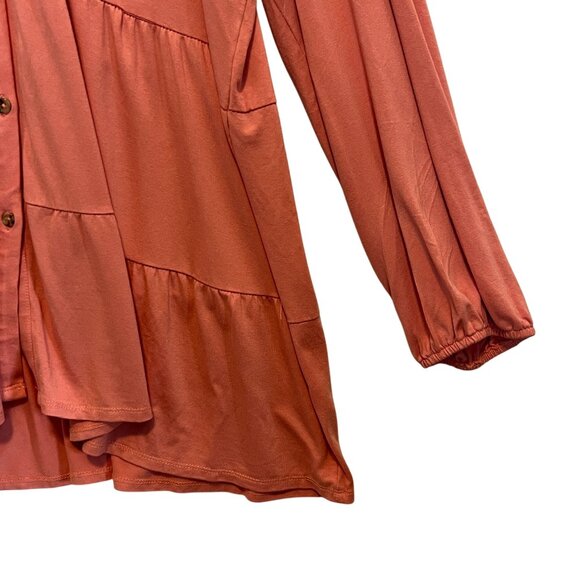 New Directions Womens Curvy Button-Down Tiered Tunic Shirt 3X Pink Long Sleeve - Picture 5 of 8